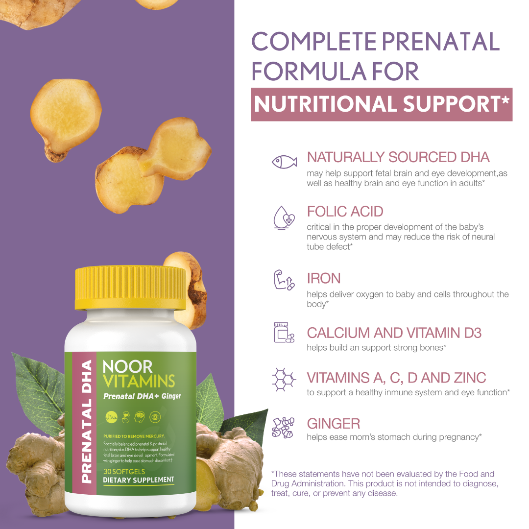 Prenatal Vitamins with DHA & Ginger Extract Noor Vitamins Halal