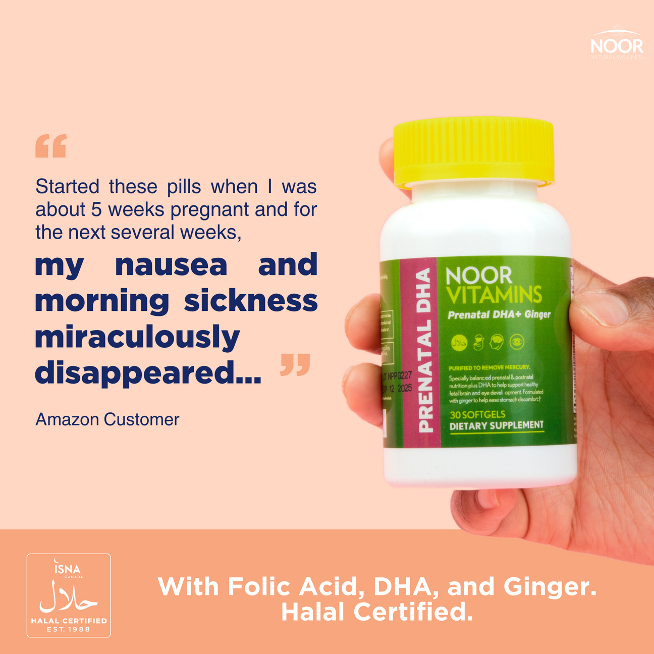 Prenatal Vitamins with DHA & Ginger Extract Noor Vitamins Halal