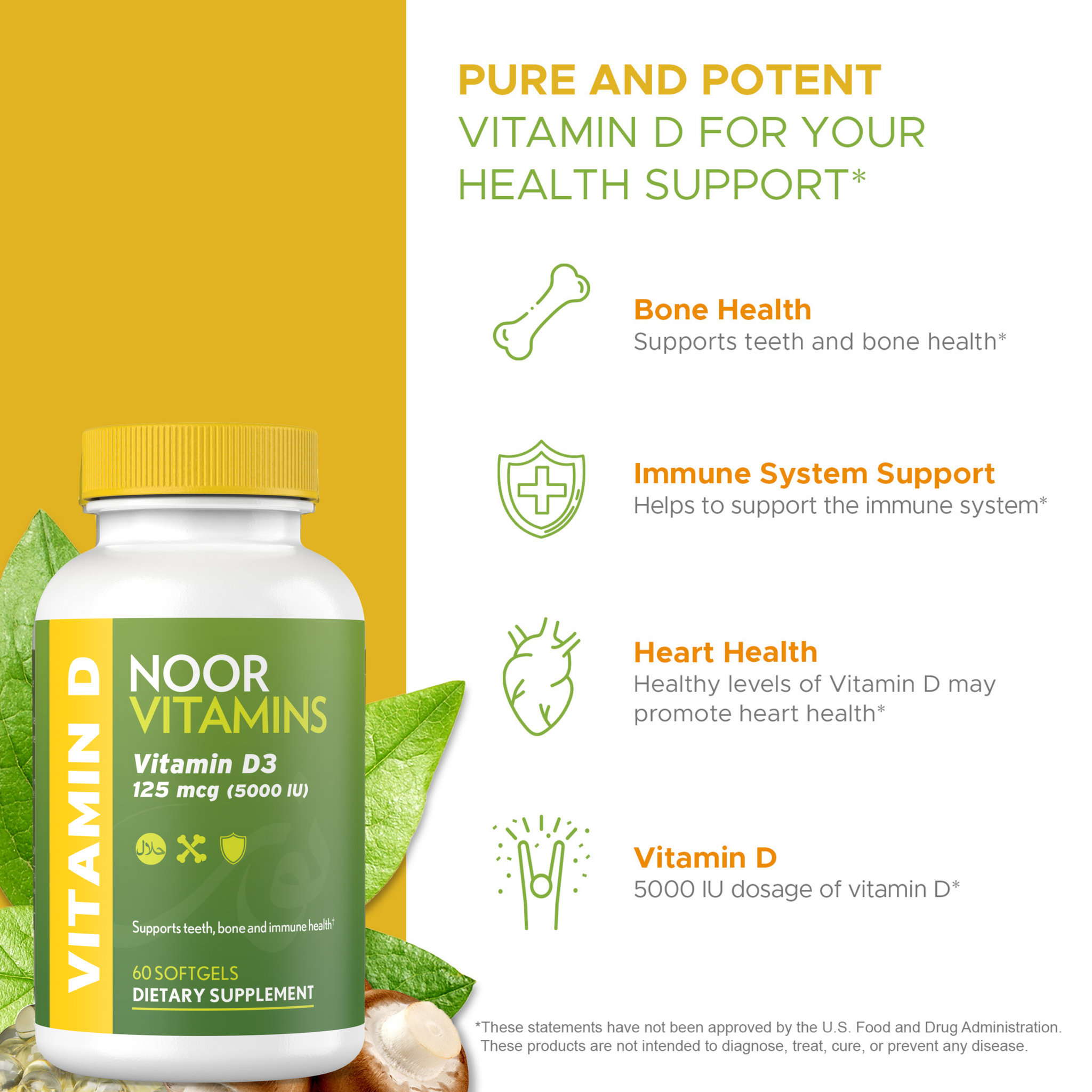 Vitamin D3 5000 I.U. Soft Gels Daily D3 Supplements Noor Vitamins